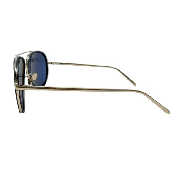 Linda Farrow Premium Luxury Aviator Sunglasses Blue Gold w/ case, box LFL 539/5 - Picture 6 of 11